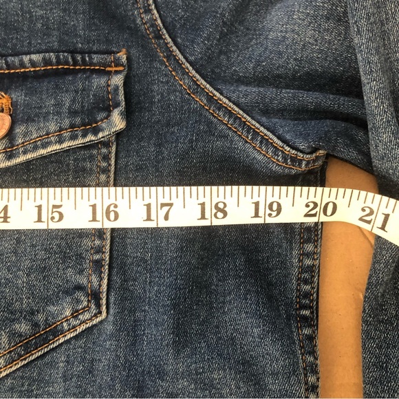 J. Crew Mercantile Denim Blue Jean Trucker Jacket Stretch Dark Pre wash SZ M - Picture 15 of 15